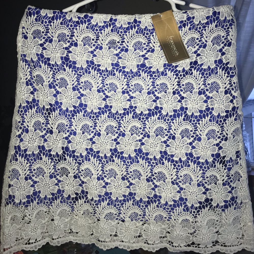 Francesca’s white lace skirt w/ blue satin lining